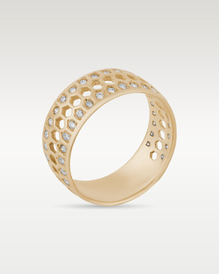 Gold Honeycomb Diamond Mens Band