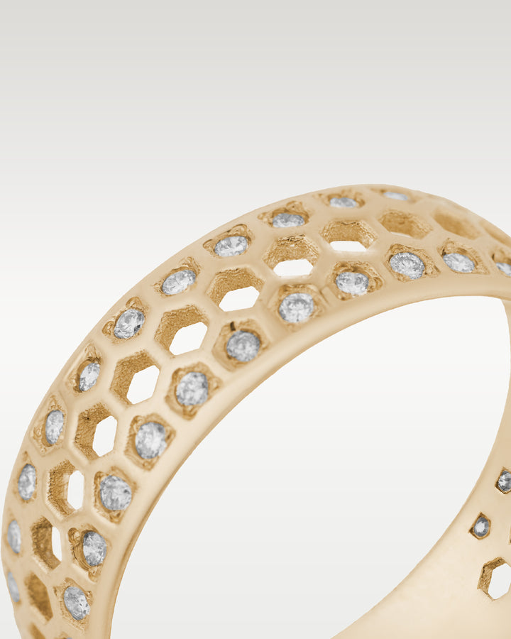 Gold Honeycomb Diamond Mens Band