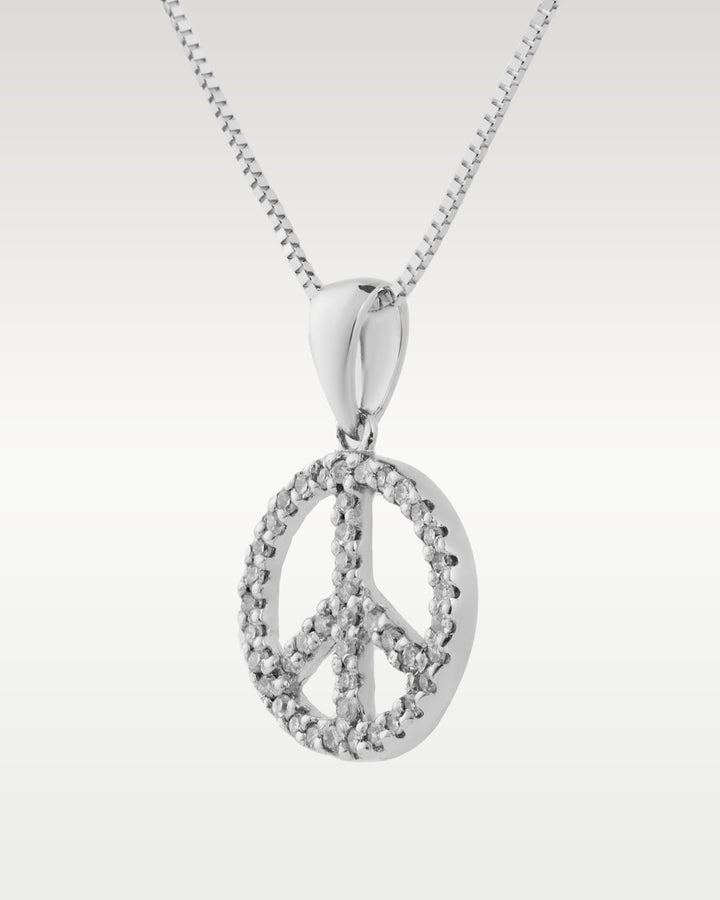 White Gold Diamond Peace Sign Pendant Necklace | Bitton Diamonds Dallas