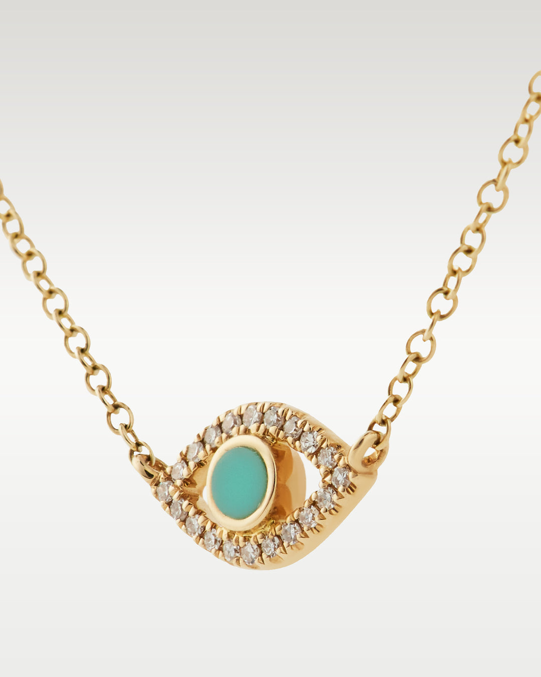 Yellow Gold Evil Eye Diamond and Turqoise Pendant Necklace | Bitton Diamonds Dallas