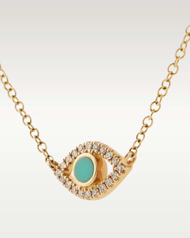 Yellow Gold Evil Eye Diamond and Turqoise Pendant Necklace | Bitton Diamonds Dallas