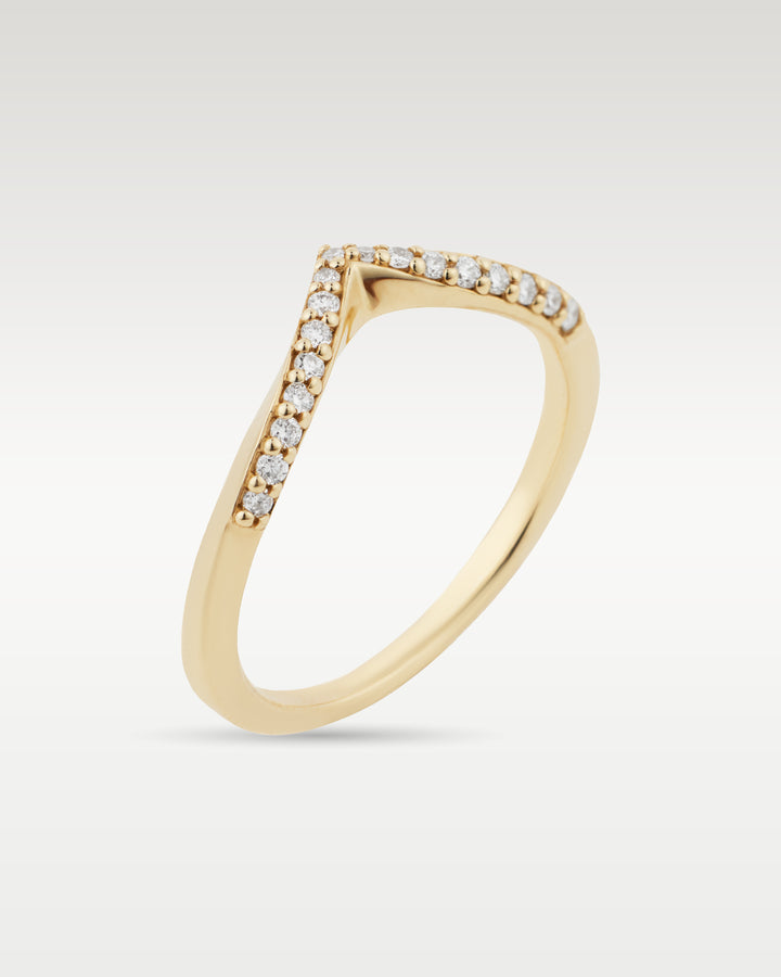 Yellow Gold V Curved Round Diamond Ring | Bitton Diamonds Dallas