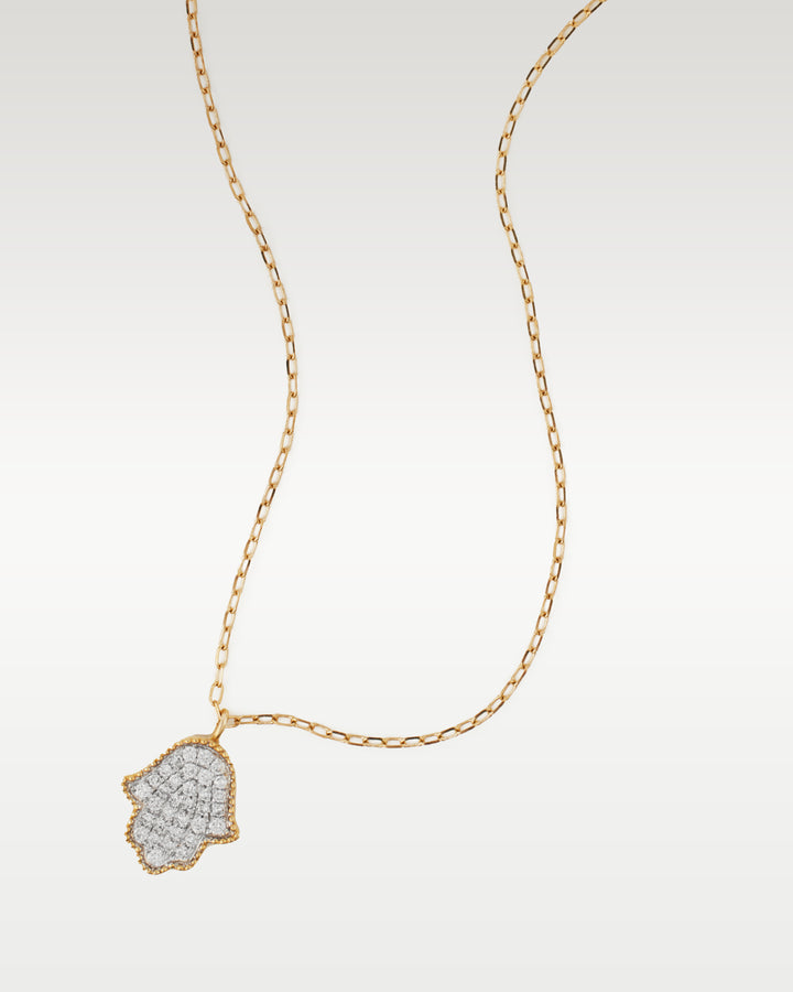 Yellow Gold Hamsa Hand of God Diamond Pendant Necklace | Bitton Diamonds Dallas