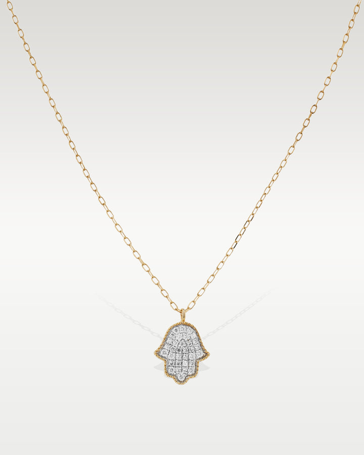 Yellow Gold Hamsa Hand of God Diamond Pendant Necklace | Bitton Diamonds Dallas