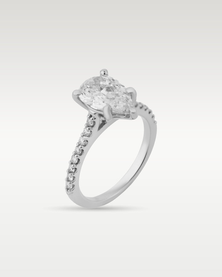 Gold Pear Shape Cathedral Diamond Engagement Ring | Bitton Diamonds Dallas